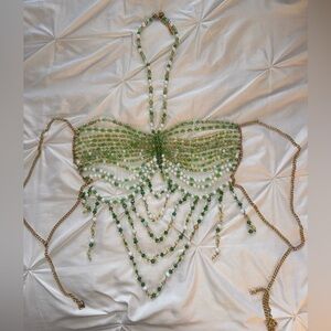 Green Beaded Halter Top
